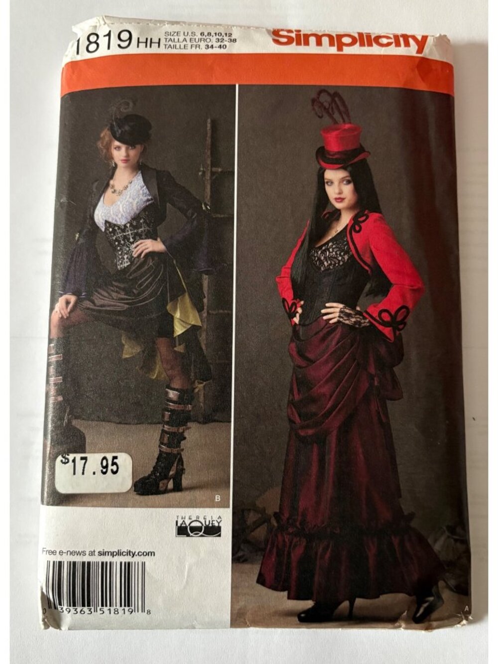 Simplicity 1819 Steampunk Costume Sewing Pattern Sizes 6-12 Jacket Skirt Corset